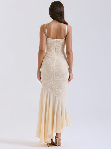 Vestido ajustado de encaje con volantes, plisado, tirantes finos, espalda descubierta, para fiesta de cumpleaños, midi. 