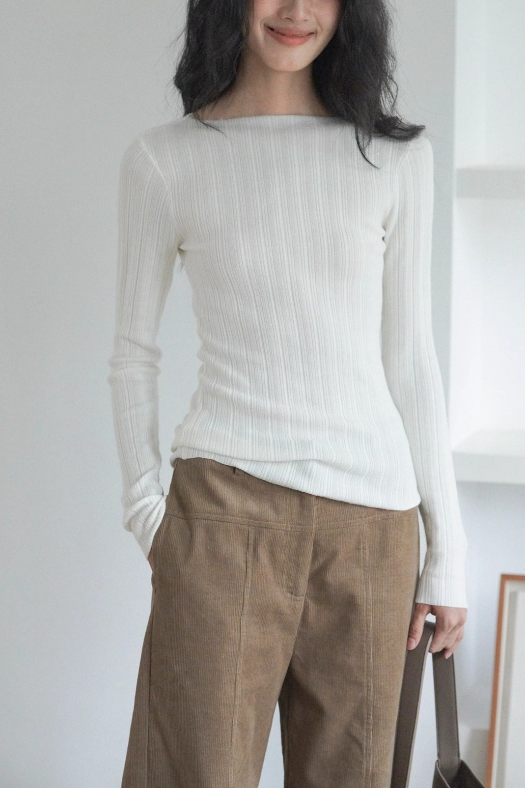 Semi-Sheer Unique Fitted Knit Top