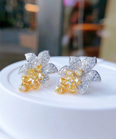 DIY Colorblock Alloy Zircon Crystal Floral Stud Earrings