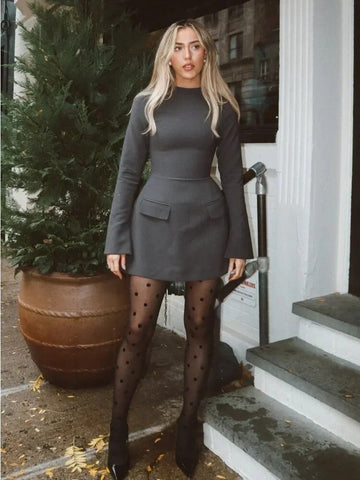 Tossy Patchwork Langarm Mode Mini Kleid Für Frauen Hohe Taille Mode Patchwork Streetwear Weibliche Elegante Dünnes Kleid 2023 