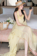 Halter Elegant Slim 3D Floral Maxi Dress