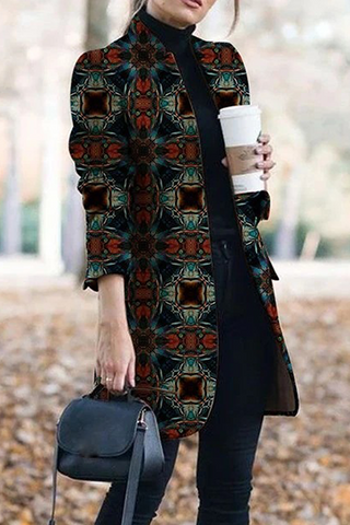 Lässiger Print Patchwork Knöpfe Umlegekragen Oberbekleidung (9 Farben) 