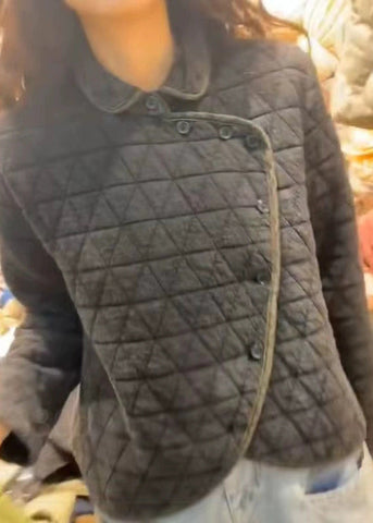 Bio Grün Peter Pan Kragen Knopf Feine Baumwolle Gefüllt Kurzmantel Frühling 