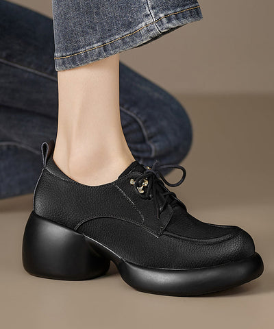 Beige Rindsleder Spleißen Chunky Loafer Schuhe Lace Up 