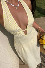 Sexy Stripe Halter Backless Lace Up Maxi Dress