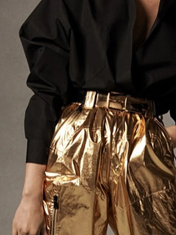 Long Sleeves Loose Solid Color Stand Collar Blouses&Shirts Tops