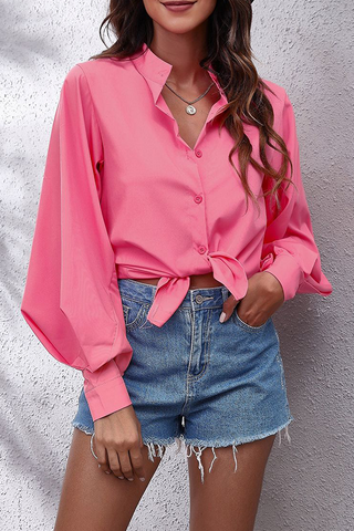 Blusa elegante de moda con cuello vuelto y hebilla de patchwork sólido 