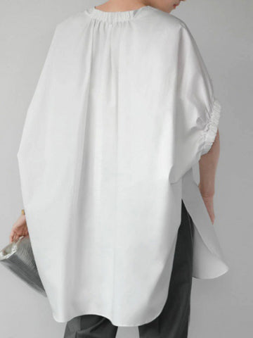 High-Low Loose Elasticity Solid Color Split-Side Rundhals-T-Shirts Tops 