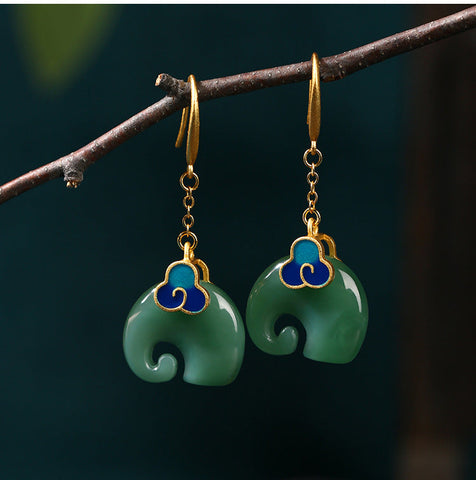 Elephant Imitation Hetian Jade Vintage Style Earrings