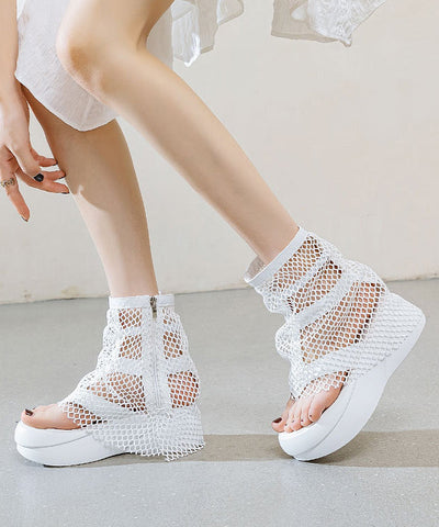 Atmungsaktive Mesh-Klipp-Zehenstiefel im europäischen und amerikanischen Stil mit weißer Plateausohle 