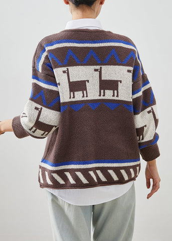 Cárdigan de punto con cuello redondo y estampado de café italiano para primavera 