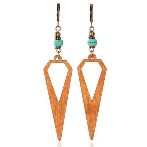 Pendientes vintage de madera con cuentas bohemias 
