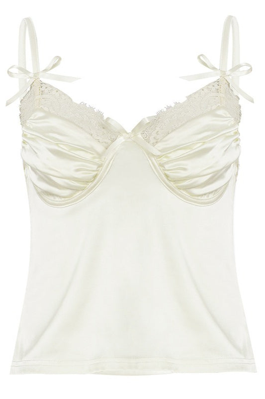 Sweet Satin Bow Ruched Cami Top