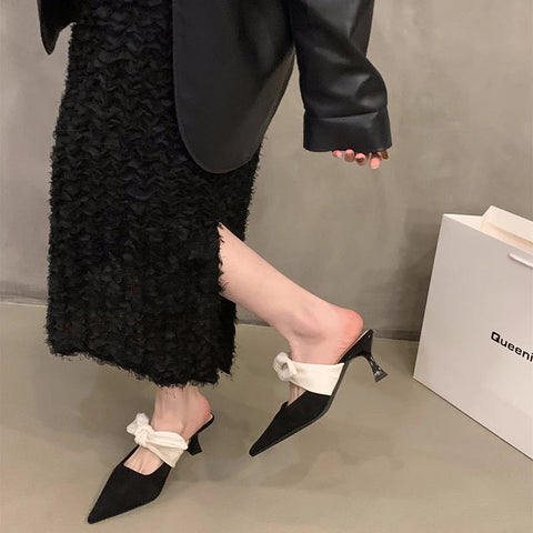 Zapatillas de verano estilo callejero con lazo para mujer, zapatos de mulas de punta puntiaguda a la moda, zapatos sexis para fiesta y graduación 
