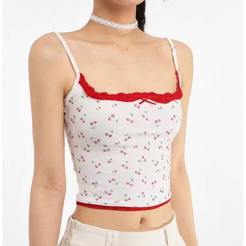 Lace Patchwork Camisole Top Women Summer Crop Top Girls Cute Backless Sleeveless Tops Casual Y2K Clothes