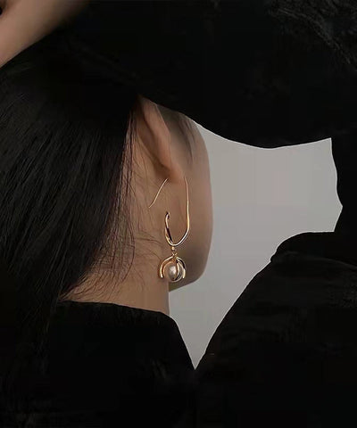 Art Gold Metal Overgild Pearl Hoop Earrings