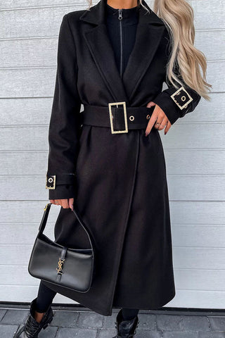 Style Expedition – Midi-Trenchcoat aus Wolle mit Gürtel und Metallknöpfen am Revers 