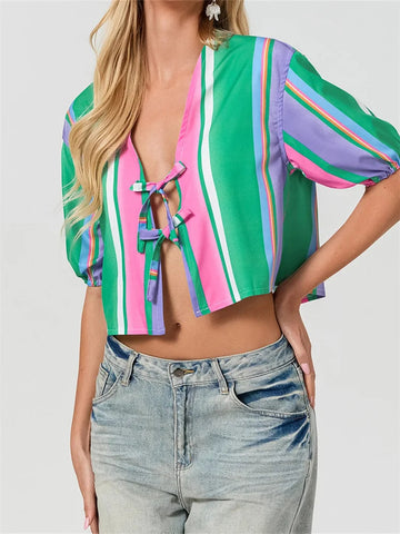 Blusa con mangas abullonadas y lazo dividido 