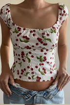 U Neck Flutter Sleeve Back Tie Cropped Blouse