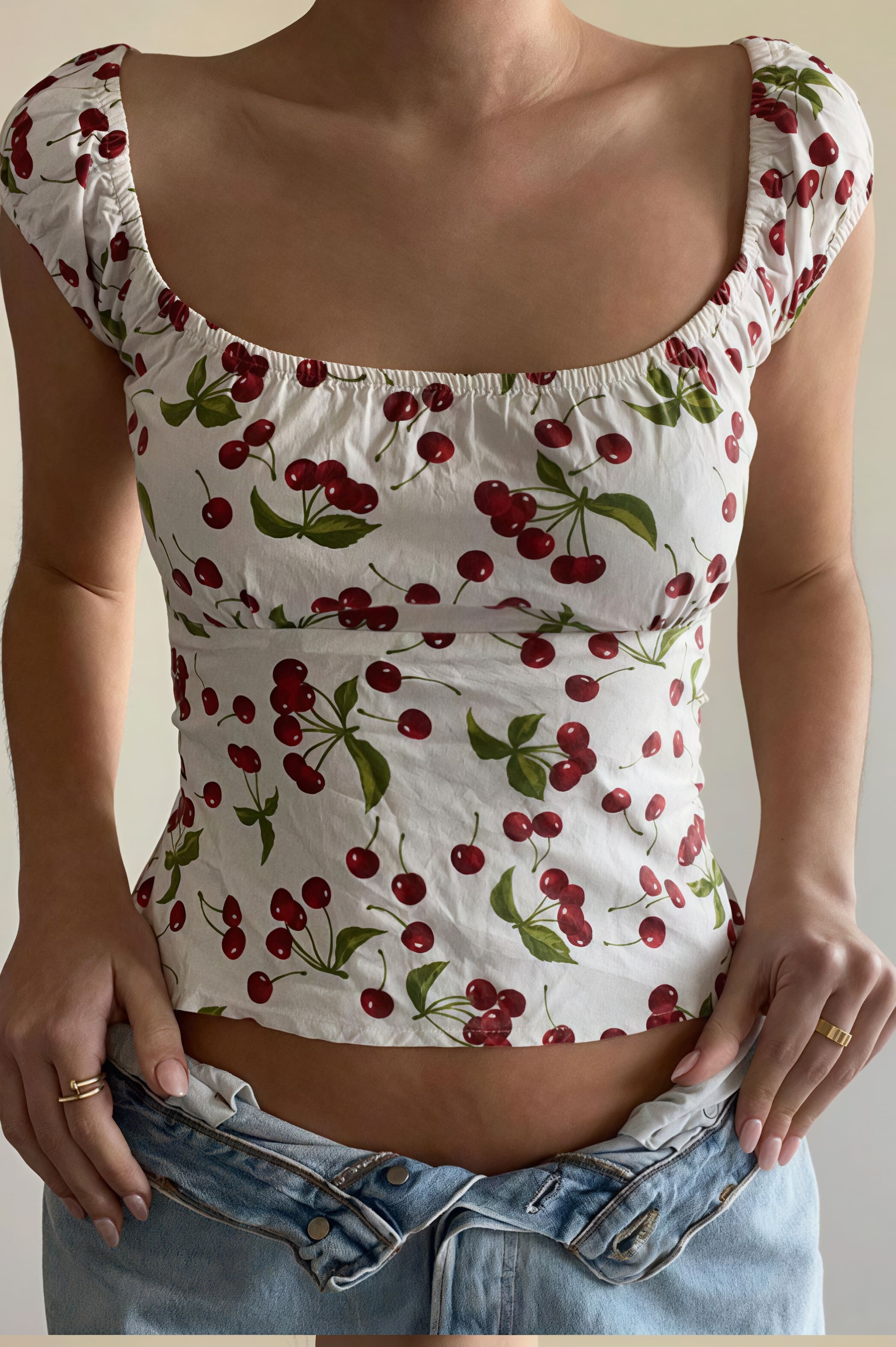 U Neck Flutter Sleeve Back Tie Cropped Blouse
