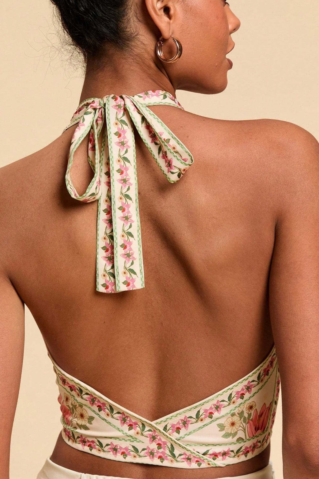 Boho Floral Backless Tie Halter Top