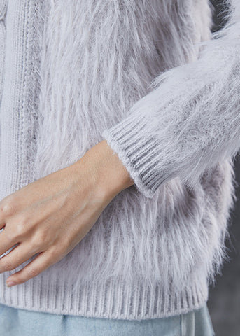 Bohemian Grey Thick Patchwork Knit Short Sweater Winter