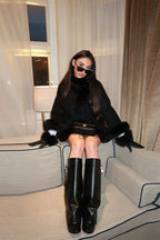 Elegant Fur Collar Paneled Cape Coat