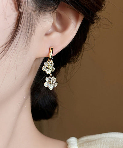 Pendientes colgantes florales de aleación de cobre y oro para mujer 