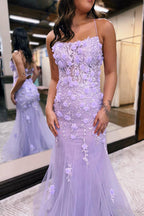 Lilac Mermaid Scoop Neck Prom Dress with Appliques