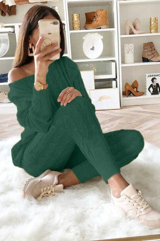 Set aus Zopfmusterpullover und Slim-Fit-Hose mit hohem Tragekomfort 