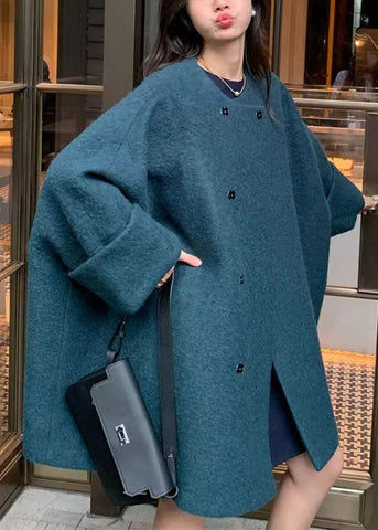 Elegante graue Wollmäntel mit O-Ausschnitt und langen Ärmeln 