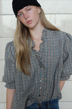Casual Plaid Ruffle Long Sleeve Blouse