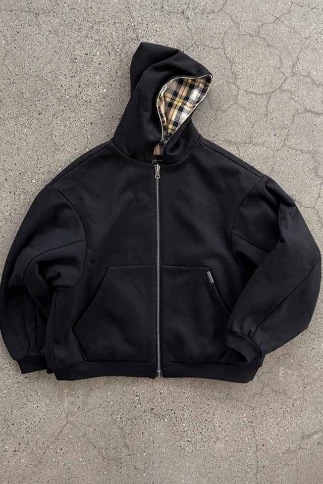 Plaid Patchwork Reversible Zip Hoodie