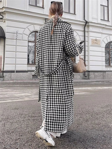 TARUXY Hahnentritt-Trenchcoat für Frauen 2024 Herbstmode Schlanke lange Mäntel Damen Winter Street Temperament Kleidung Frau Neu 