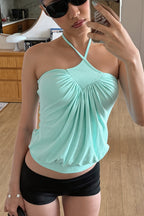 Mint Cross Ruched Casual Halter Top