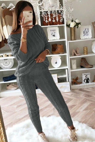 Set aus Zopfmusterpullover und Slim-Fit-Hose mit hohem Tragekomfort 
