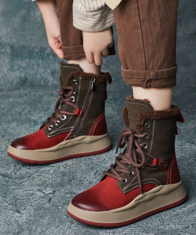 Botas de plataforma con cordones rojos y forro de lana afelpada 