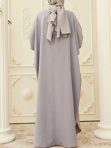 Locker geknöpfte, muslimische Maxikleider mit Fledermausärmeln, einfarbig, seitlich gespaltenem Rundhalsausschnitt 