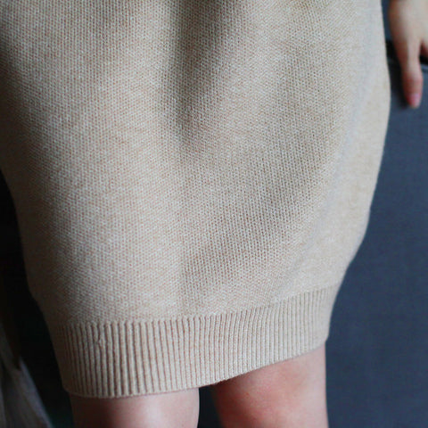 Vestido estilo suéter de invierno, informal, color piel, con mezcla de lana de conejo, holgado, estilo vintage con patchwork. 