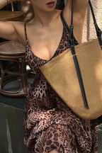 Leopard Print V Neck Backless Cami Vacation Maxi Dress