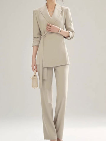 Neue Büro Dame Solide Frauen Anzüge 2 Stück Chic Langarm Blazer Hohe Taille Gerade Hosen Vintage Sets Weibliche Mode Kleidung 