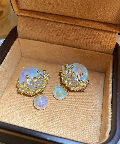 Elegant White Alloy Zircon Pearl Stud Earrings