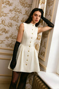Classy Button Tweed Waist Cinching Slim Fit Mini Dress