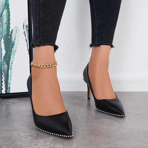 Damen Pumps mit spitzer Zehenpartie und Stilettoabsatz, geschlossene Abendschuhe 