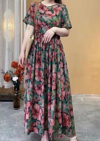 Vestido largo de algodón con estampado floral de rosas para mujer, ajustado, de verano 