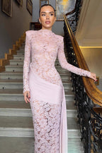 Floral Lace Cutout Sash Elegant Maxi Dress
