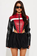 Colorblock Biker Crop Coat