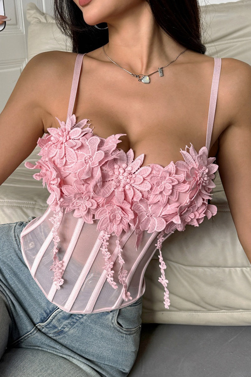 Floral Mesh Sexy Bustier Cami Top