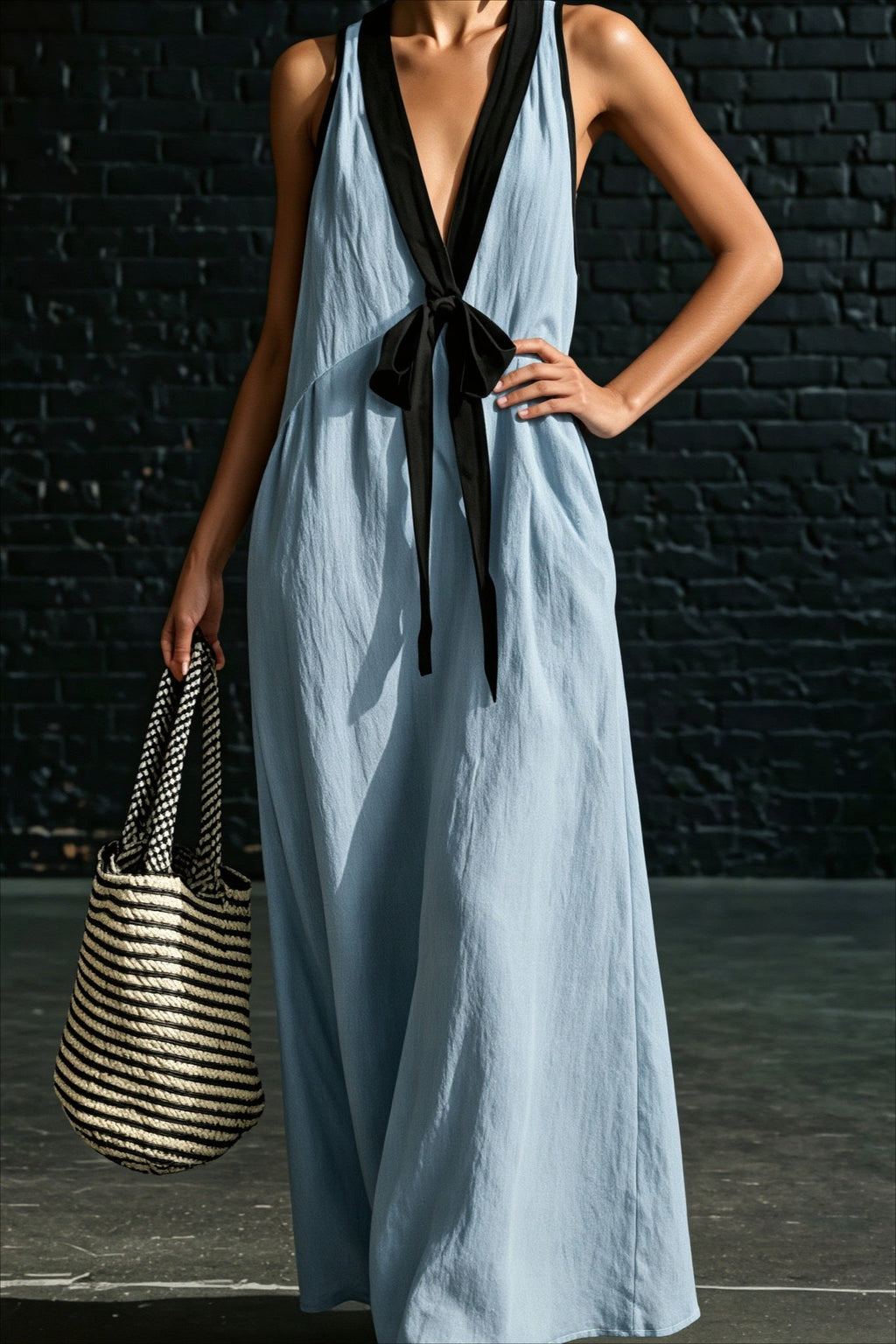 Sleeveless V Neck Elegant Beach Vacation Maxi Dress