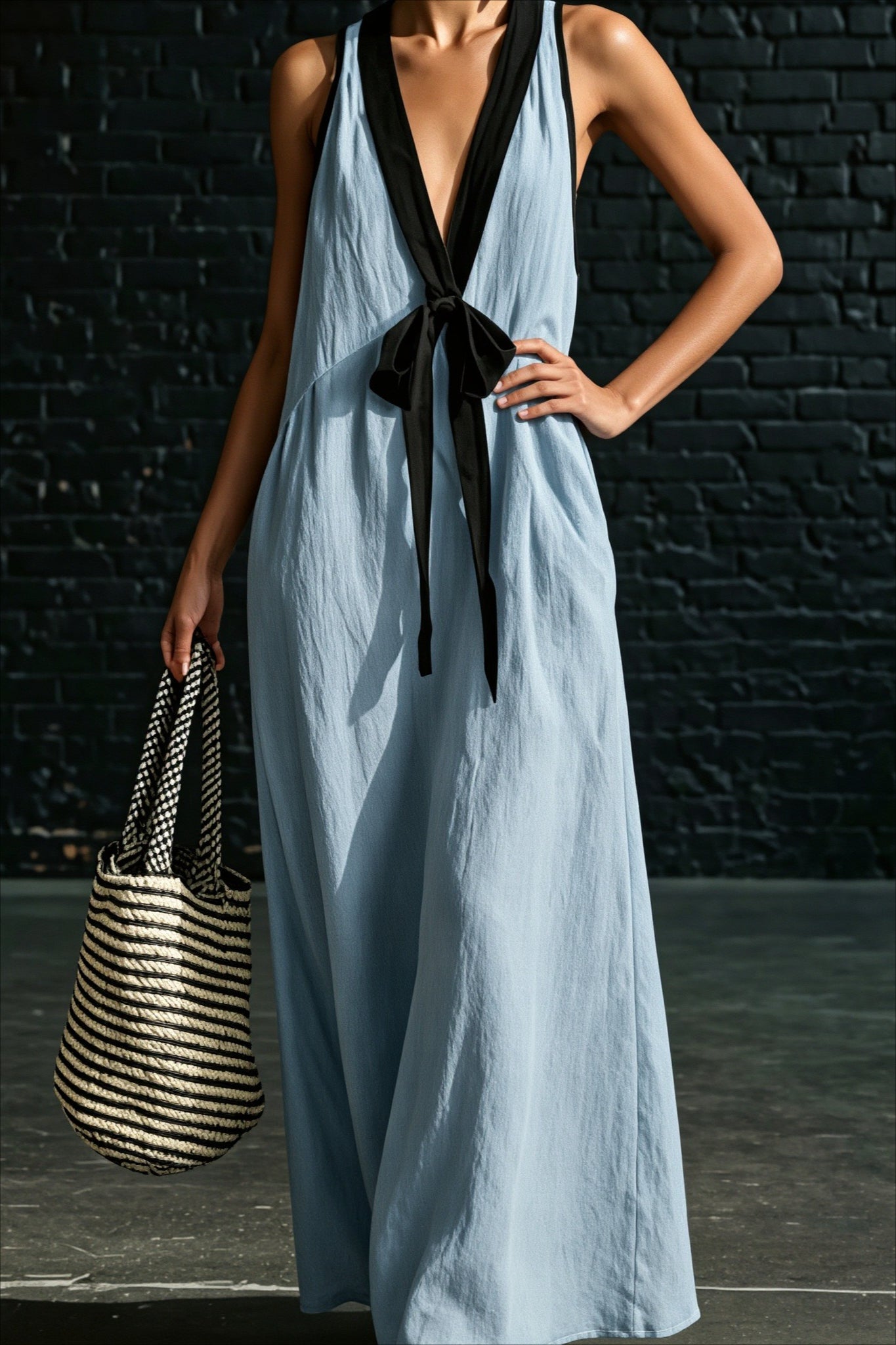 Sleeveless V Neck Elegant Beach Vacation Maxi Dress
